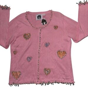 NEW Storybook Knits Cardigan Womens‎ L
Hearts Embroidery Beads Sequin Fringe